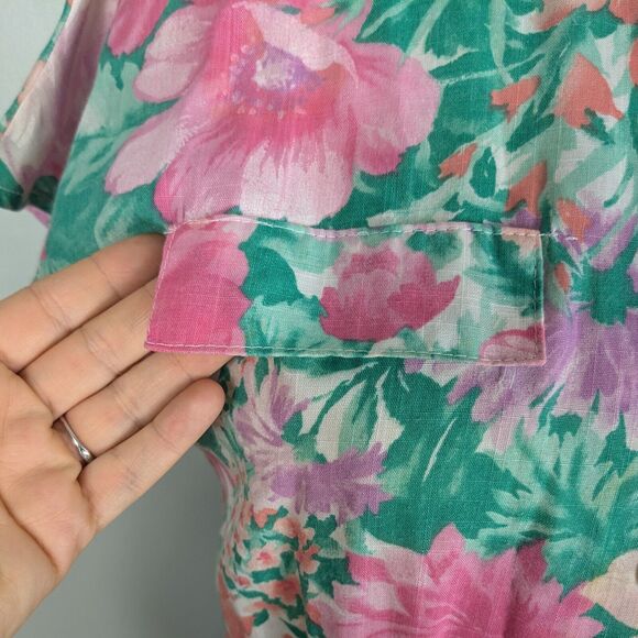 Vintage Midi Dress Fit Flare Floral 80s 90s Housewife Retro Pink Green Button 10 - Picture 9 of 16